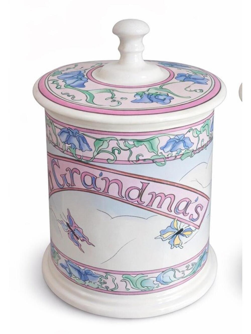 Lillian Vernon Grandma's Treats VTG 1986 Cookie Jar Canister Butterflies Flowers